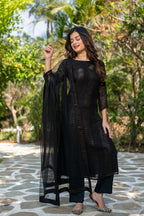 Sonakshi Women's Black Faux Georgette Embroidered Kurta Set with Dupatta - Distacart