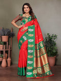 Sonakshi Women's Red Banarasi Silk Zari Woven Traditional Saree with Blouse - Distacart