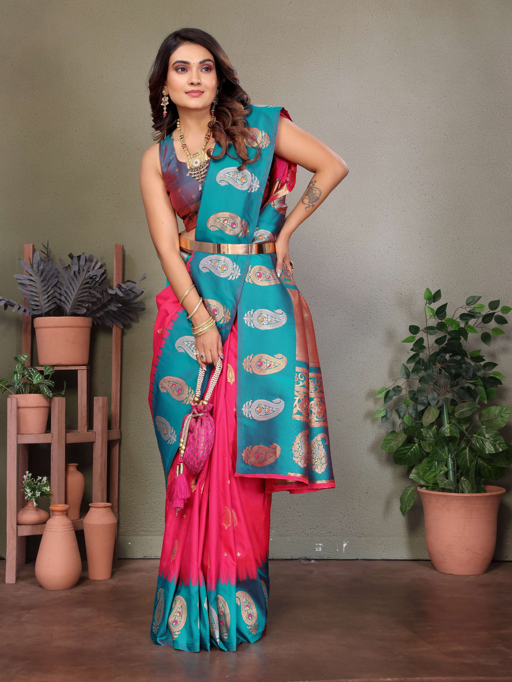 Sonakshi Women's Maharani Banarasi Silk Zari Woven Traditional Saree with Blouse - Distacart