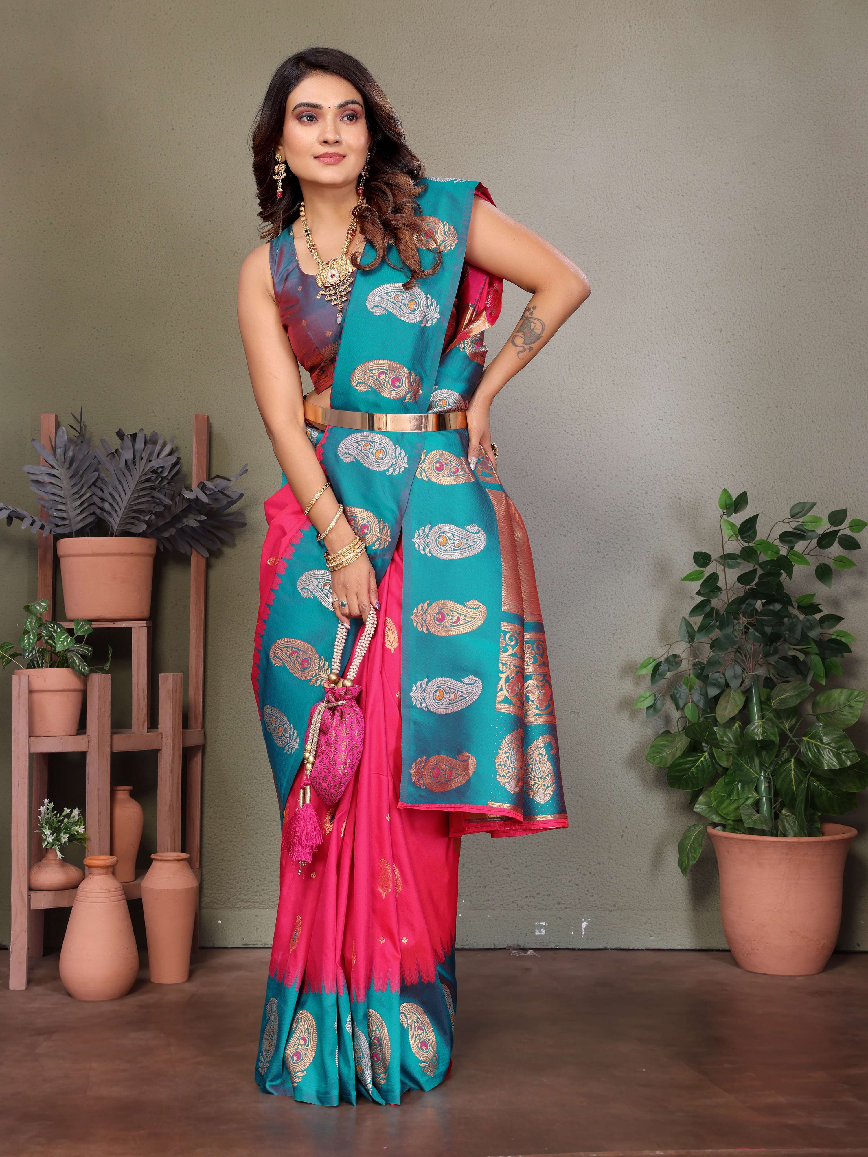 Sonakshi Women's Maharani Banarasi Silk Zari Woven Traditional Saree with Blouse - Distacart