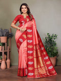 Sonakshi Women's Pink Banarasi Silk Zari Woven Traditional Saree with Blouse - Distacart
