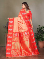 Sonakshi Women's Peach Banarasi Silk Zari Woven Traditional Saree with Blouse - Distacart