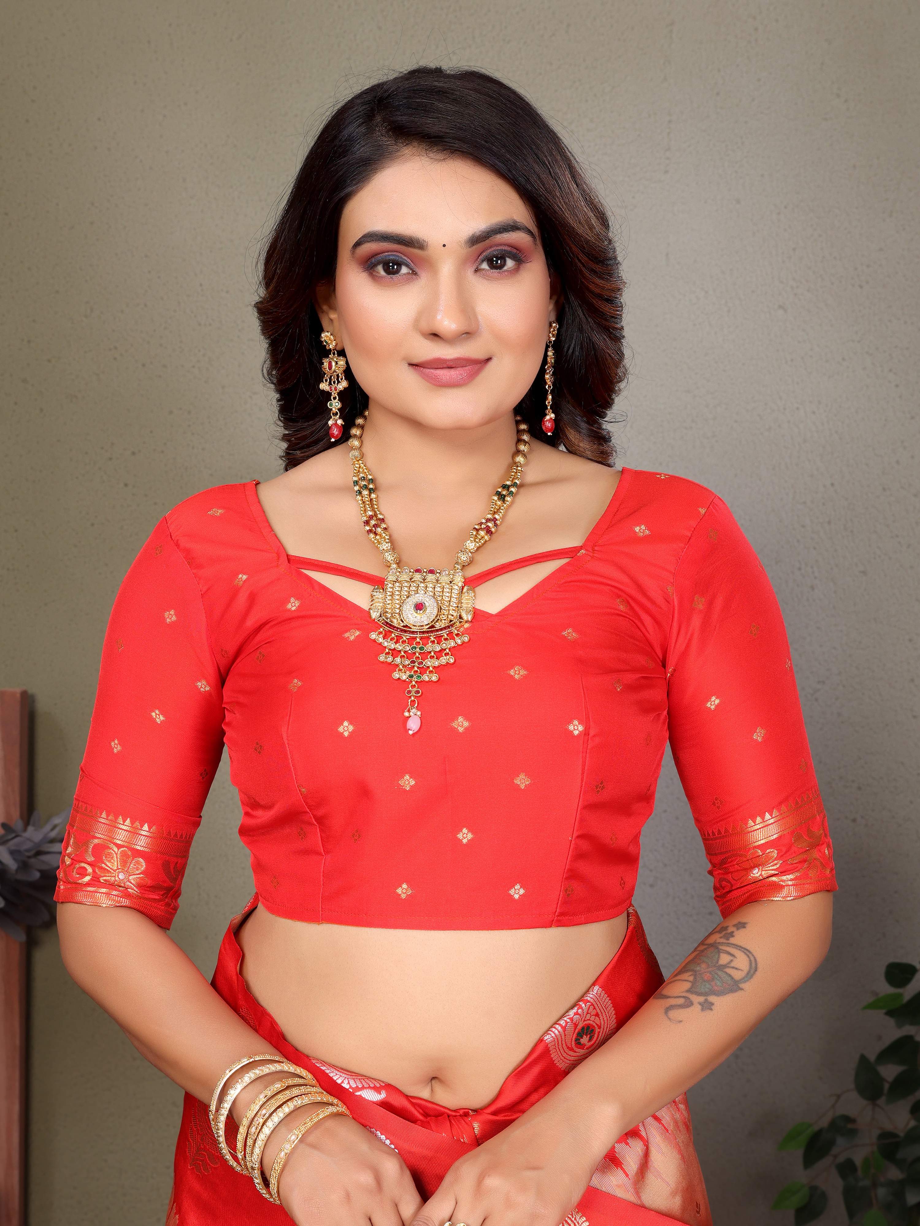 Sonakshi Women's Peach Banarasi Silk Zari Woven Traditional Saree with Blouse - Distacart