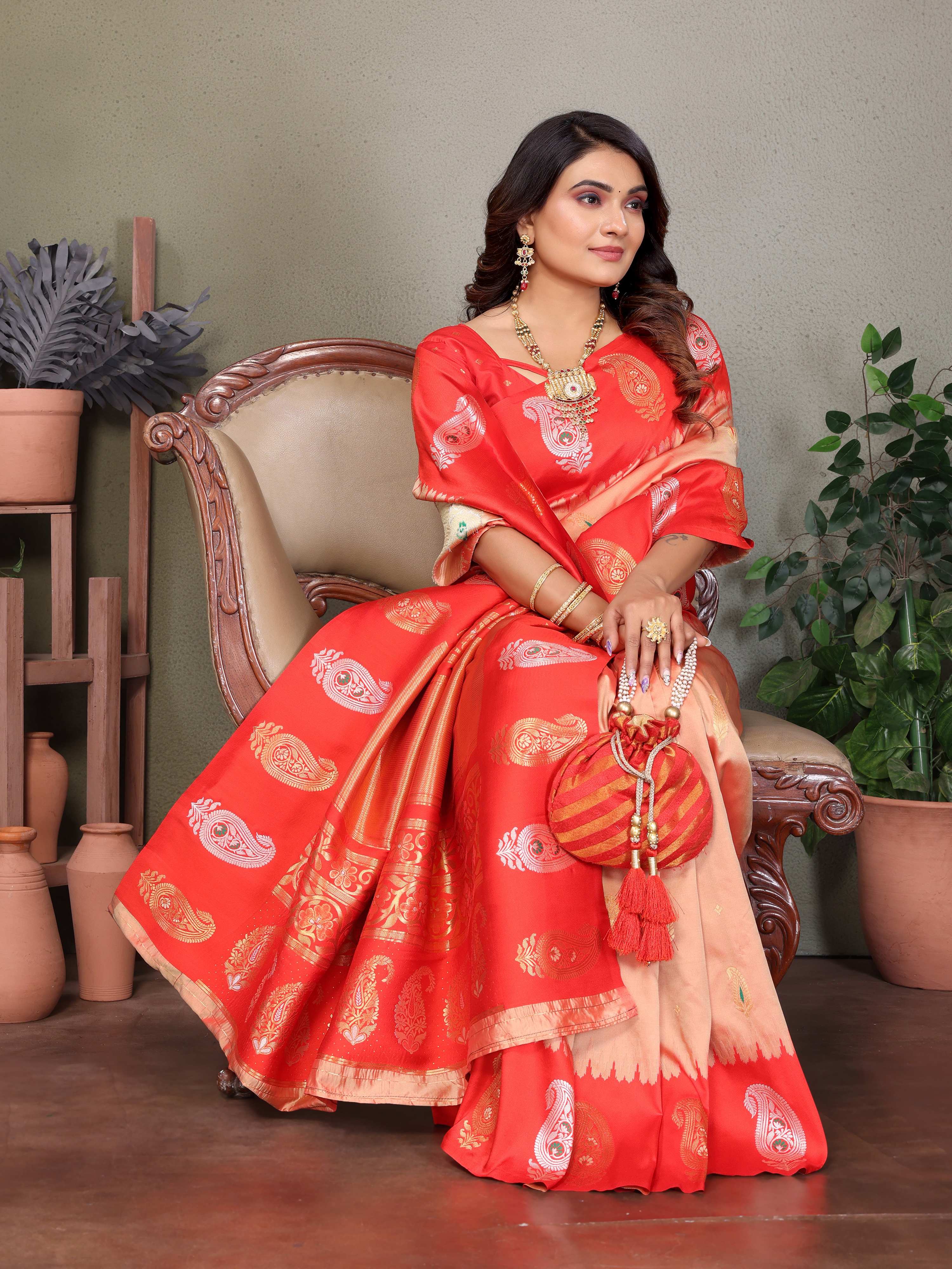Sonakshi Women's Peach Banarasi Silk Zari Woven Traditional Saree with Blouse - Distacart