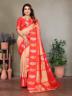 Sonakshi Women's Peach Banarasi Silk Zari Woven Traditional Saree with Blouse - Distacart