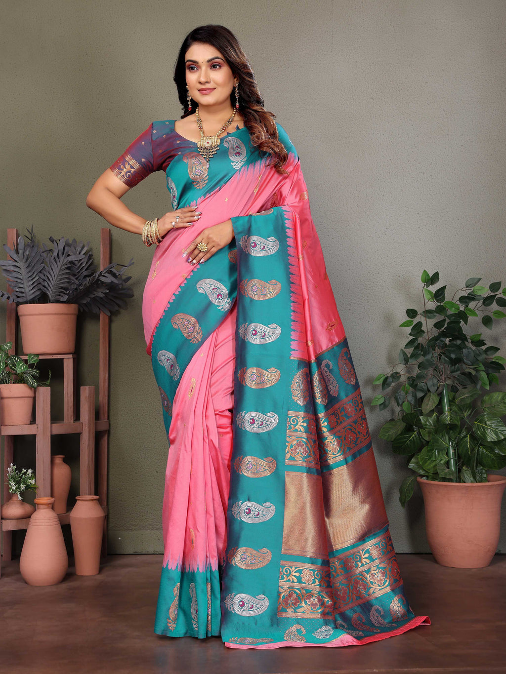 Sonakshi Women's Babypink Banarasi Silk Zari Woven Traditional Saree with Blouse - Distacart