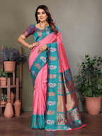Sonakshi Women's Babypink Banarasi Silk Zari Woven Traditional Saree with Blouse - Distacart
