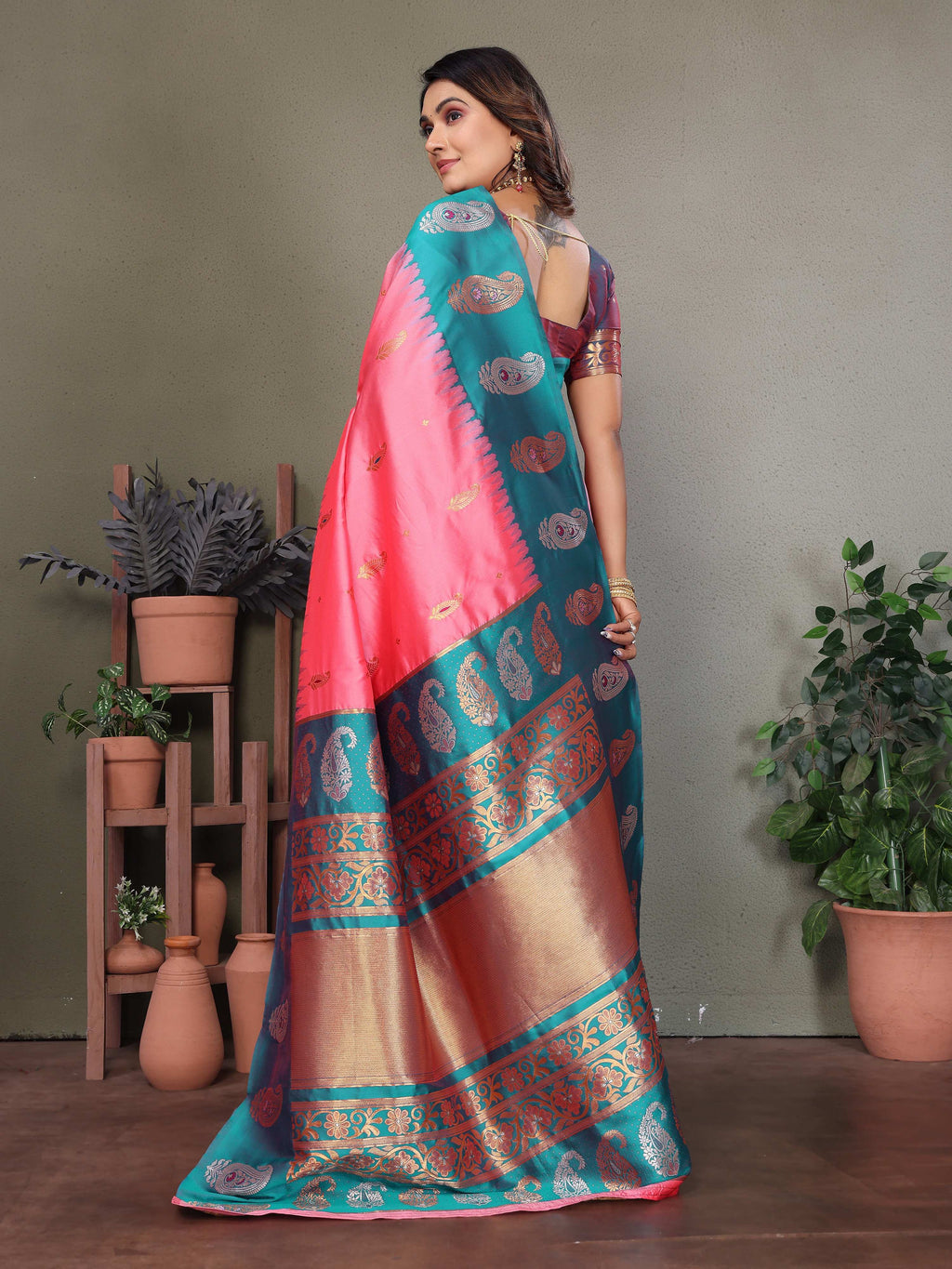 Sonakshi Women's Babypink Banarasi Silk Zari Woven Traditional Saree with Blouse - Distacart