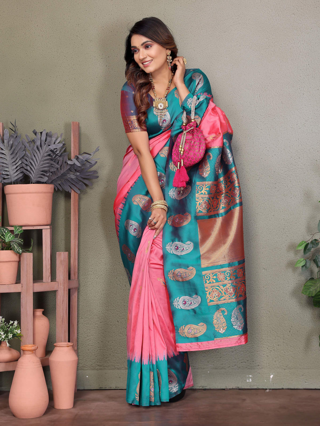 Sonakshi Women's Babypink Banarasi Silk Zari Woven Traditional Saree with Blouse - Distacart