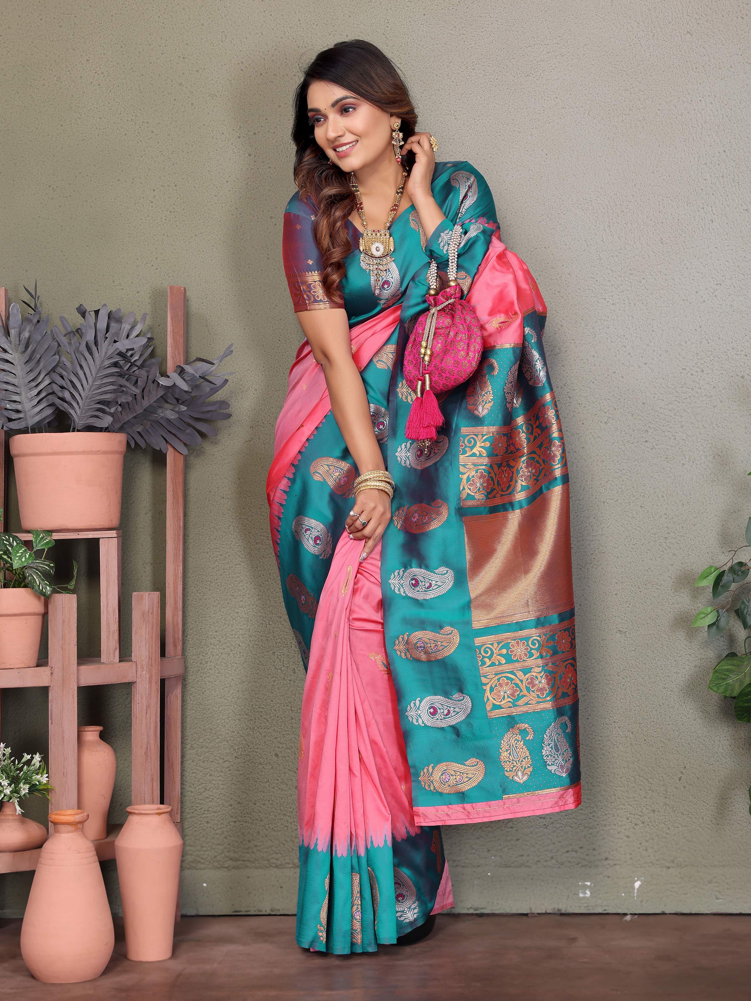 Sonakshi Women's Babypink Banarasi Silk Zari Woven Traditional Saree with Blouse - Distacart