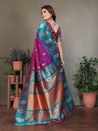 Sonakshi Women's Purple Banarasi Silk Zari Woven Traditional Saree with Blouse - Distacart