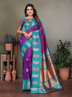 Sonakshi Women's Purple Banarasi Silk Zari Woven Traditional Saree with Blouse - Distacart