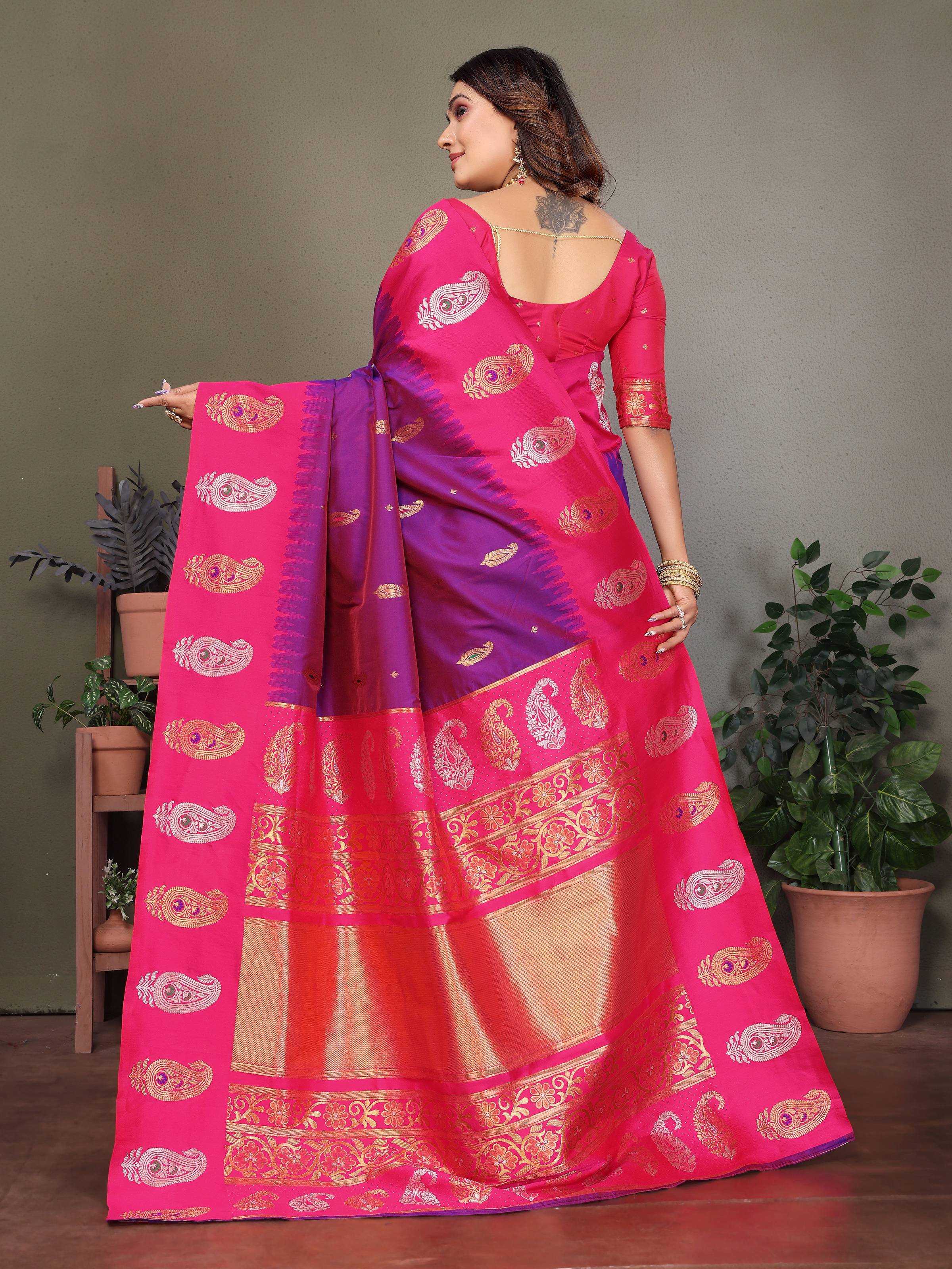 Sonakshi Women's Lavender Banarasi Silk Zari Woven Traditional Saree with Blouse - Distacart