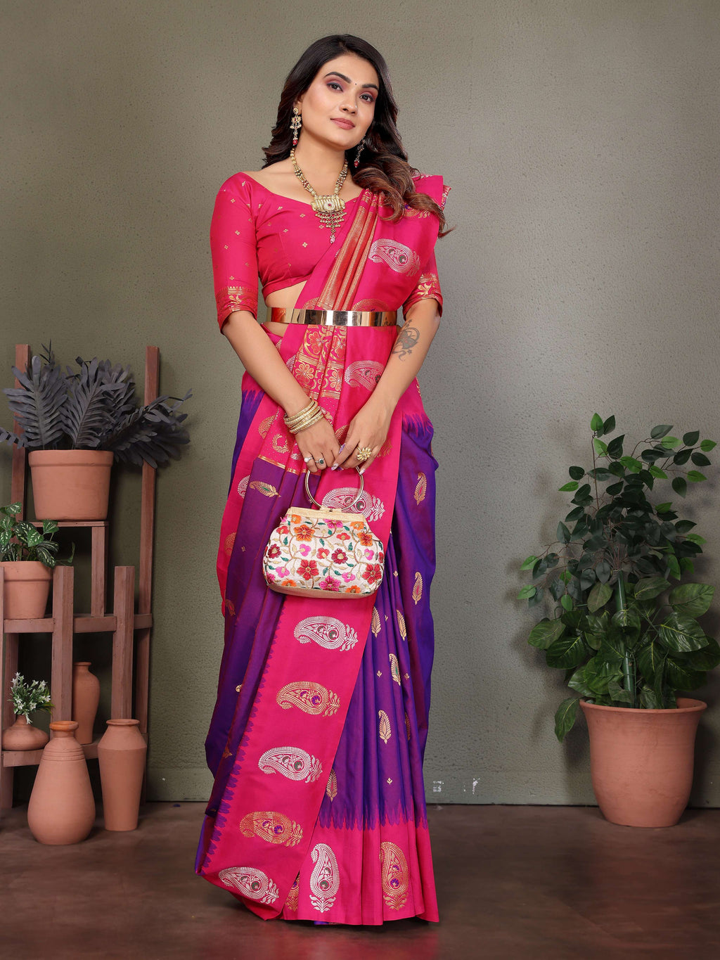 Sonakshi Women's Lavender Banarasi Silk Zari Woven Traditional Saree with Blouse - Distacart