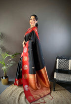 Sonakshi Women's Black Banarasi Silk Zari Woven Traditional Saree with Blouse - Distacart