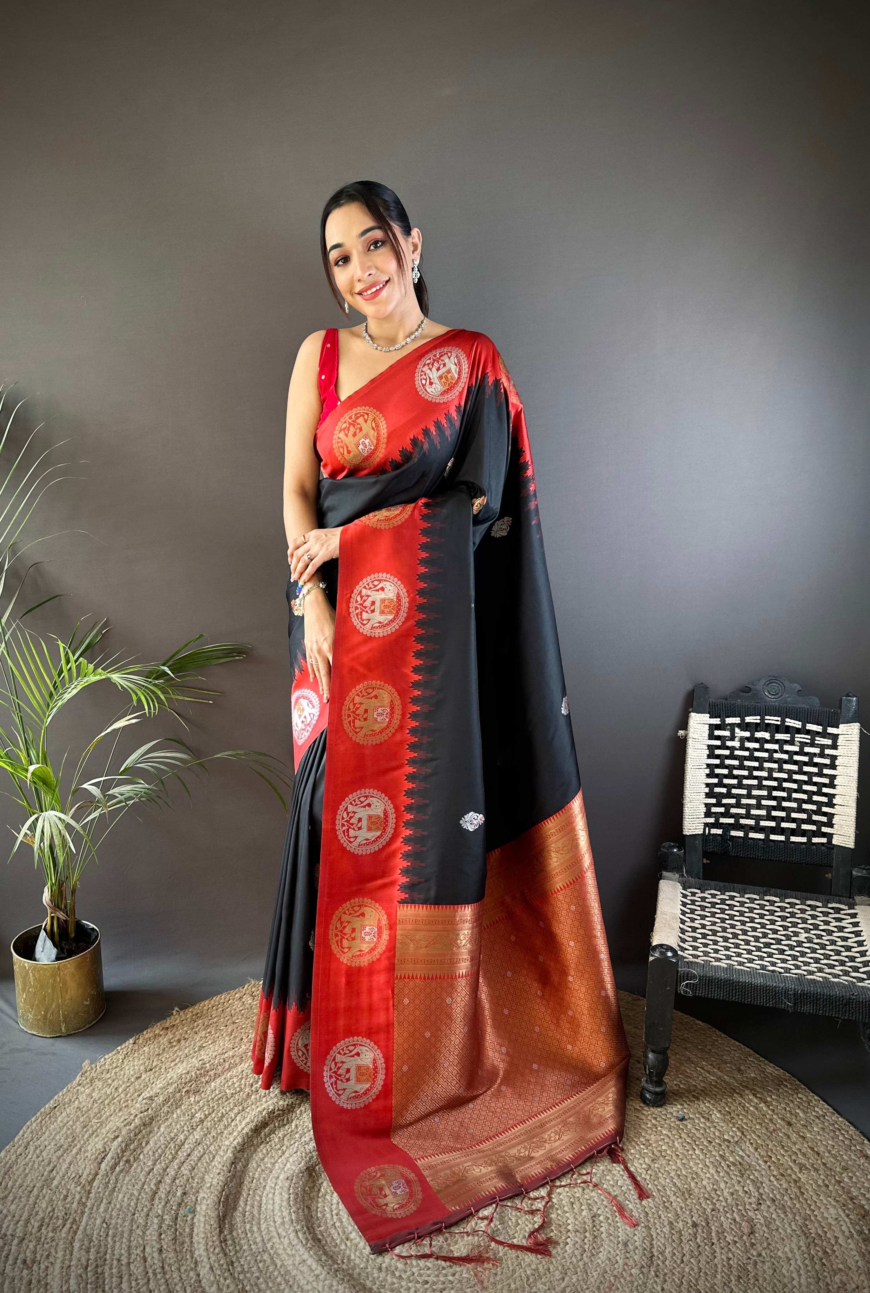 Sonakshi Women's Black Banarasi Silk Zari Woven Traditional Saree with Blouse - Distacart
