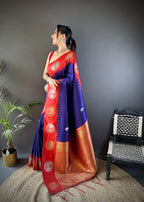 Sonakshi Women's Blue Banarasi Silk Zari Woven Traditional Saree with Blouse - Distacart