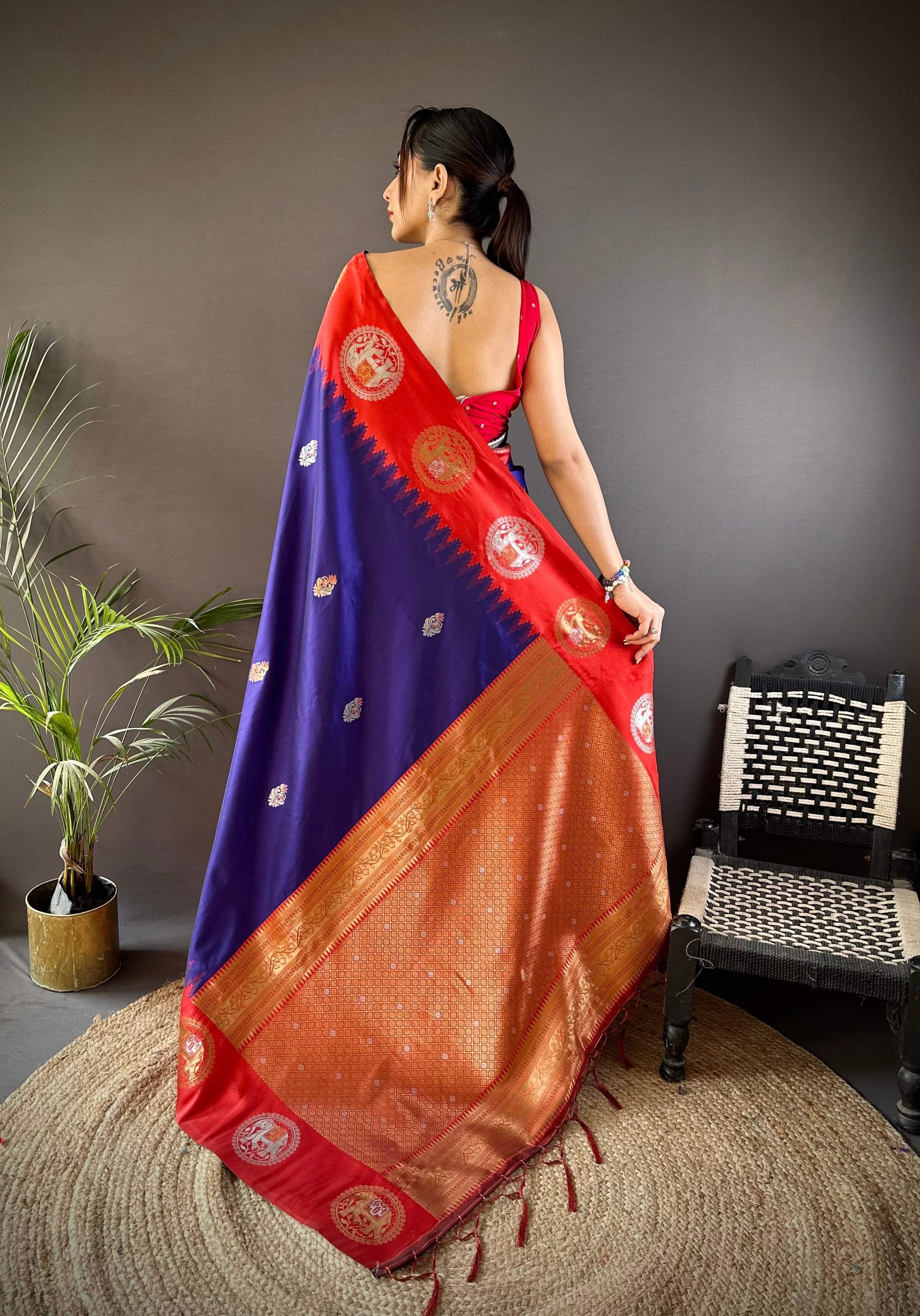 Sonakshi Women's Blue Banarasi Silk Zari Woven Traditional Saree with Blouse - Distacart