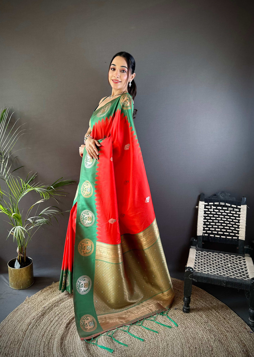 Sonakshi Women's Red Banarasi Silk Zari Woven Traditional Saree with Blouse - Distacart