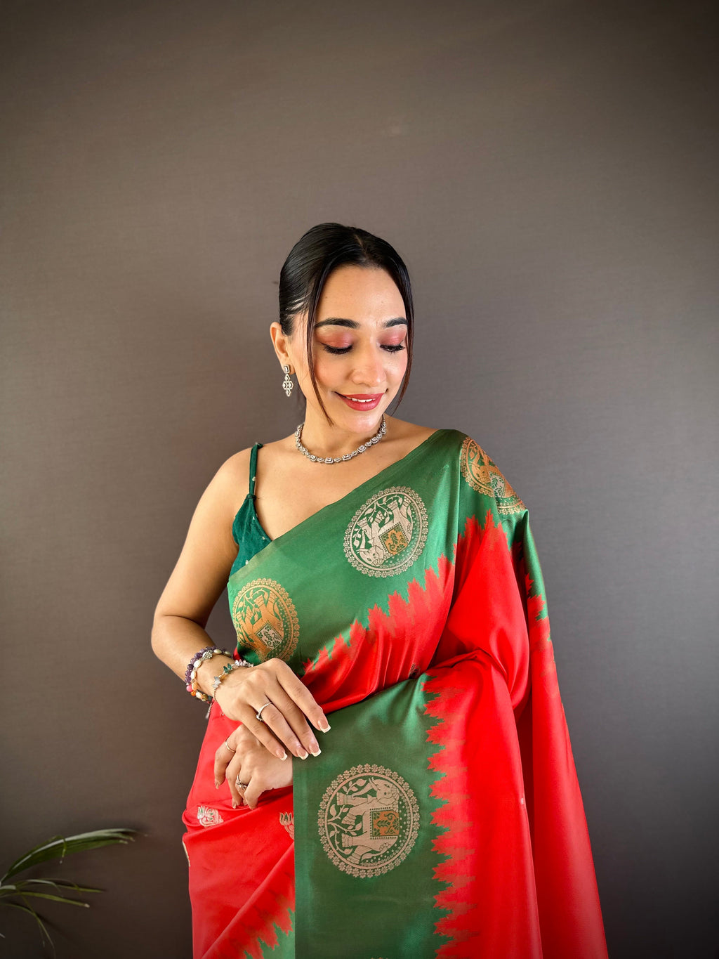 Sonakshi Women's Red Banarasi Silk Zari Woven Traditional Saree with Blouse - Distacart