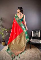 Sonakshi Women's Red Banarasi Silk Zari Woven Traditional Saree with Blouse - Distacart