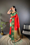 Sonakshi Women's Red Banarasi Silk Zari Woven Traditional Saree with Blouse - Distacart