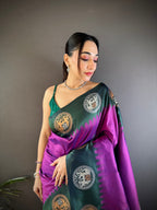 Sonakshi Women's Purple Banarasi Silk Zari Woven Traditional Saree with Blouse - Distacart