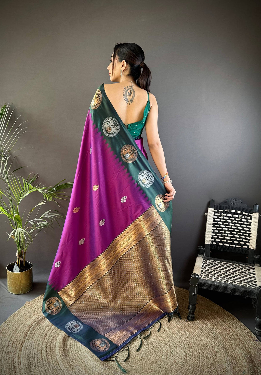 Sonakshi Women's Purple Banarasi Silk Zari Woven Traditional Saree with Blouse - Distacart