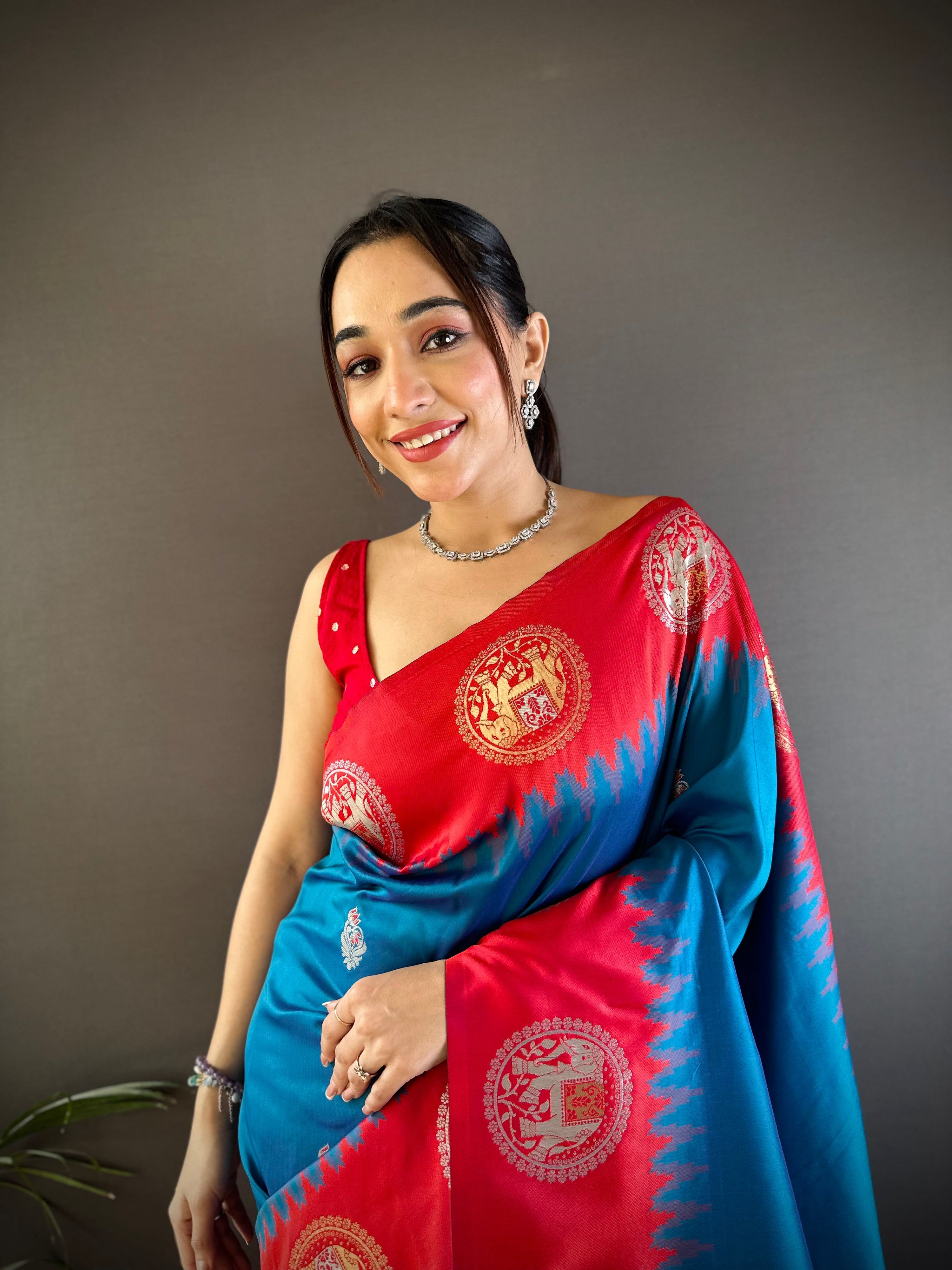 Sonakshi Women's Morepeach Banarasi Silk Zari Woven Traditional Saree with Blouse - Distacart