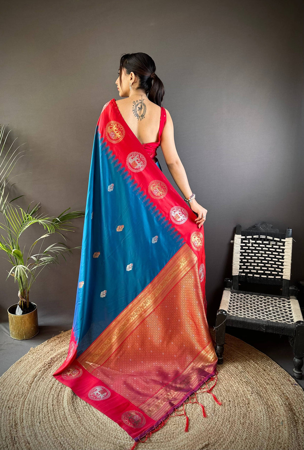 Sonakshi Women's Morepeach Banarasi Silk Zari Woven Traditional Saree with Blouse - Distacart