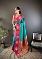Sonakshi Women's Seagreen Banarasi Silk Zari Woven Traditional Saree with Blouse - Distacart