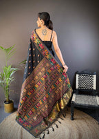 Sonakshi Women's Black Pashmina Silk Zari Woven Traditional Saree with Blouse - Distacart