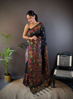 Sonakshi Women's Black Pashmina Silk Zari Woven Traditional Saree with Blouse - Distacart