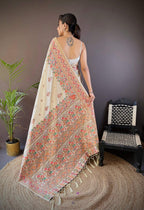 Sonakshi Women's Off White Pashmina Silk Zari Woven Traditional Saree with Blouse - Distacart