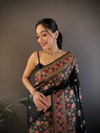 Sonakshi Women's Black Pashmina Silk Zari Woven Traditional Saree with Blouse - Distacart