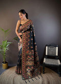 Sonakshi Women's Black Pashmina Silk Zari Woven Traditional Saree with Blouse - Distacart