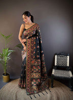 Sonakshi Women's Black Pashmina Silk Zari Woven Traditional Saree with Blouse - Distacart