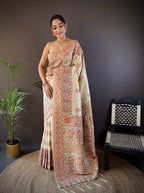 Sonakshi Women's Off White Pashmina Silk Zari Woven Traditional Saree with Blouse - Distacart
