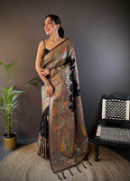 Sonakshi Women's Black Pashmina Silk Zari Woven Traditional Saree with Blouse - Distacart
