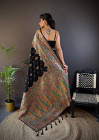 Sonakshi Women's Black Pashmina Silk Zari Woven Traditional Saree with Blouse - Distacart
