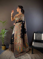 Sonakshi Women's Black Pashmina Silk Zari Woven Traditional Saree with Blouse - Distacart