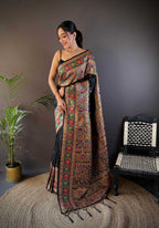 Sonakshi Women's Black Pashmina Silk Zari Woven Traditional Saree with Blouse - Distacart