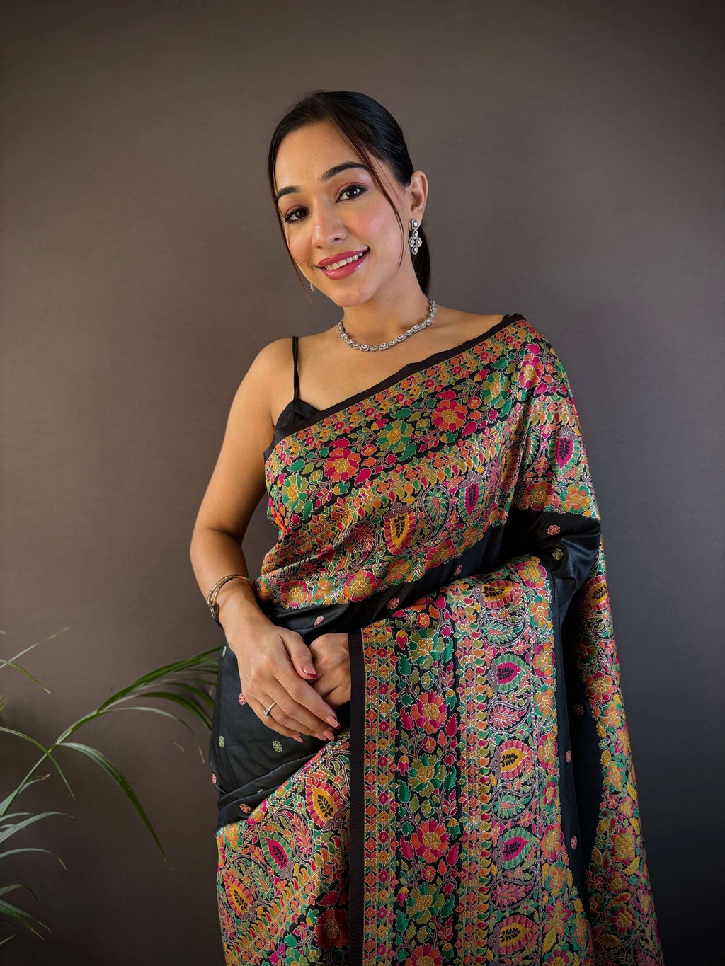 Sonakshi Women's Black Pashmina Silk Zari Woven Traditional Saree with Blouse - Distacart