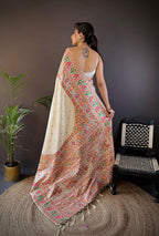 Sonakshi Women's Off White Pashmina Silk Zari Woven Traditional Saree with Blouse - Distacart