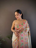 Sonakshi Women's Off White Pashmina Silk Zari Woven Traditional Saree with Blouse - Distacart