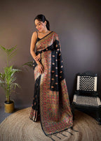 Sonakshi Women's Black Pashmina Silk Zari Woven Traditional Saree with Blouse - Distacart