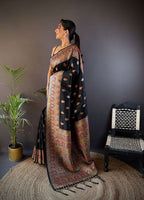Sonakshi Women's Black Pashmina Silk Zari Woven Traditional Saree with Blouse - Distacart