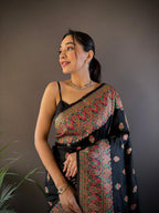 Sonakshi Women's Black Pashmina Silk Zari Woven Traditional Saree with Blouse - Distacart