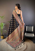 Sonakshi Women's Black Pashmina Silk Zari Woven Traditional Saree with Blouse - Distacart