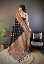 Sonakshi Women's Black Pashmina Silk Zari Woven Traditional Saree with Blouse - Distacart